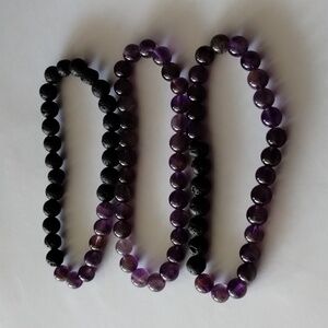 Amethyst & Black Lava Stone Bracelets, Handcrafted